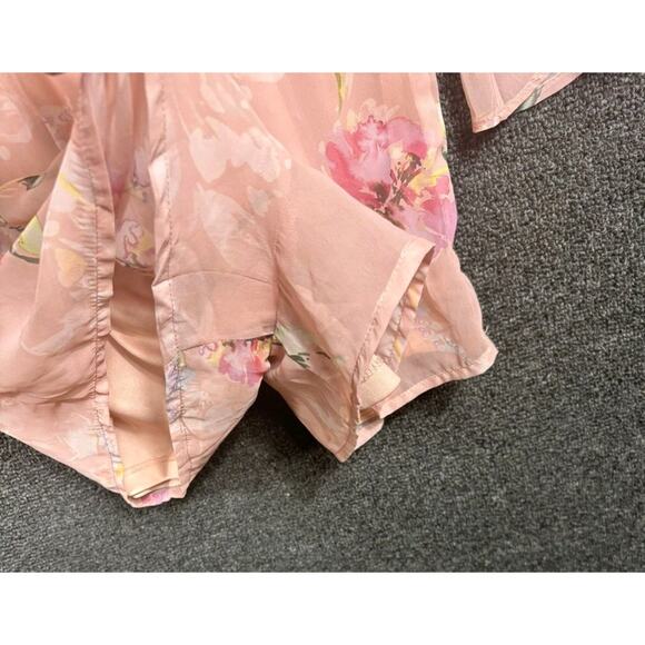 Guess Floral Wrap Darla Romper Womens Size L Pink Bell Sleeves V-Neck *NO BELT - Picture 7 of 11